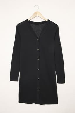 image-Black Solid Color Open-Front Buttons Cardigan