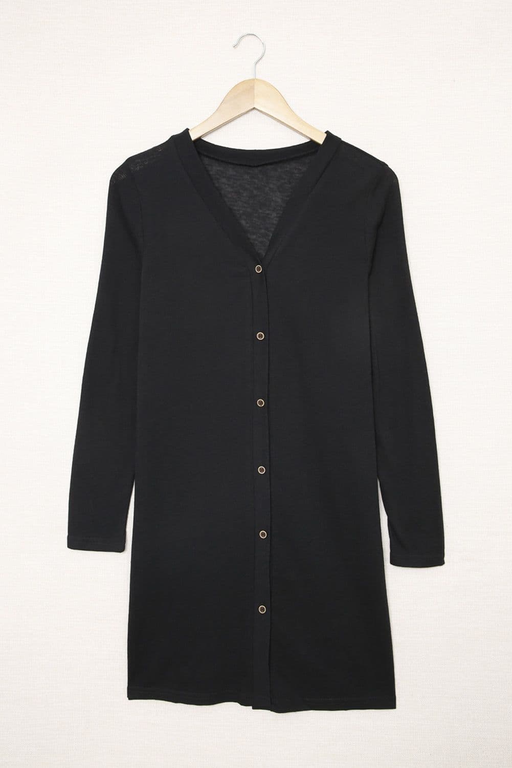 image-Black Solid Color Open-Front Buttons Cardigan