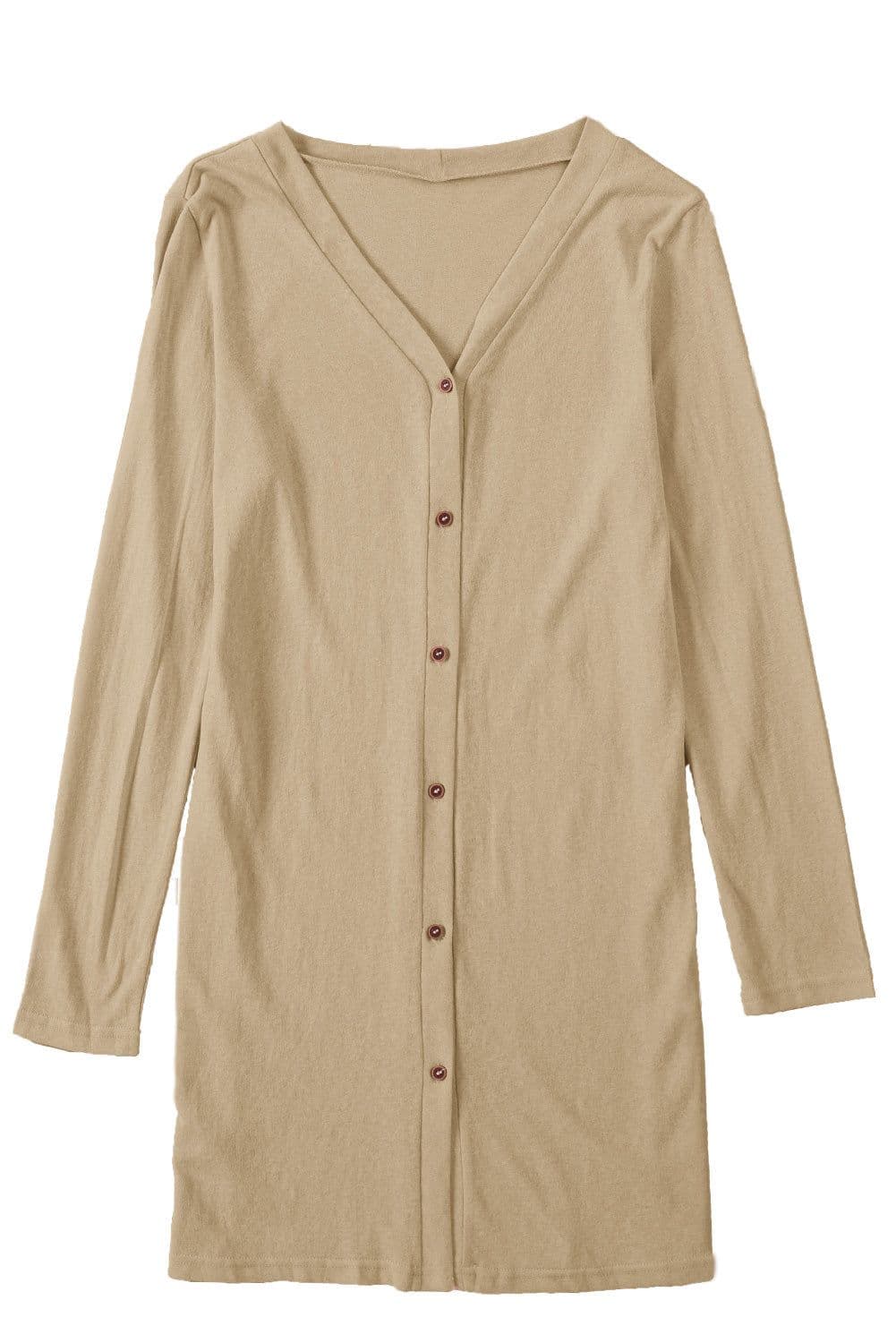 image-Black Solid Color Open-Front Buttons Cardigan