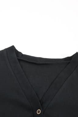 image-Black Solid Color Open-Front Buttons Cardigan