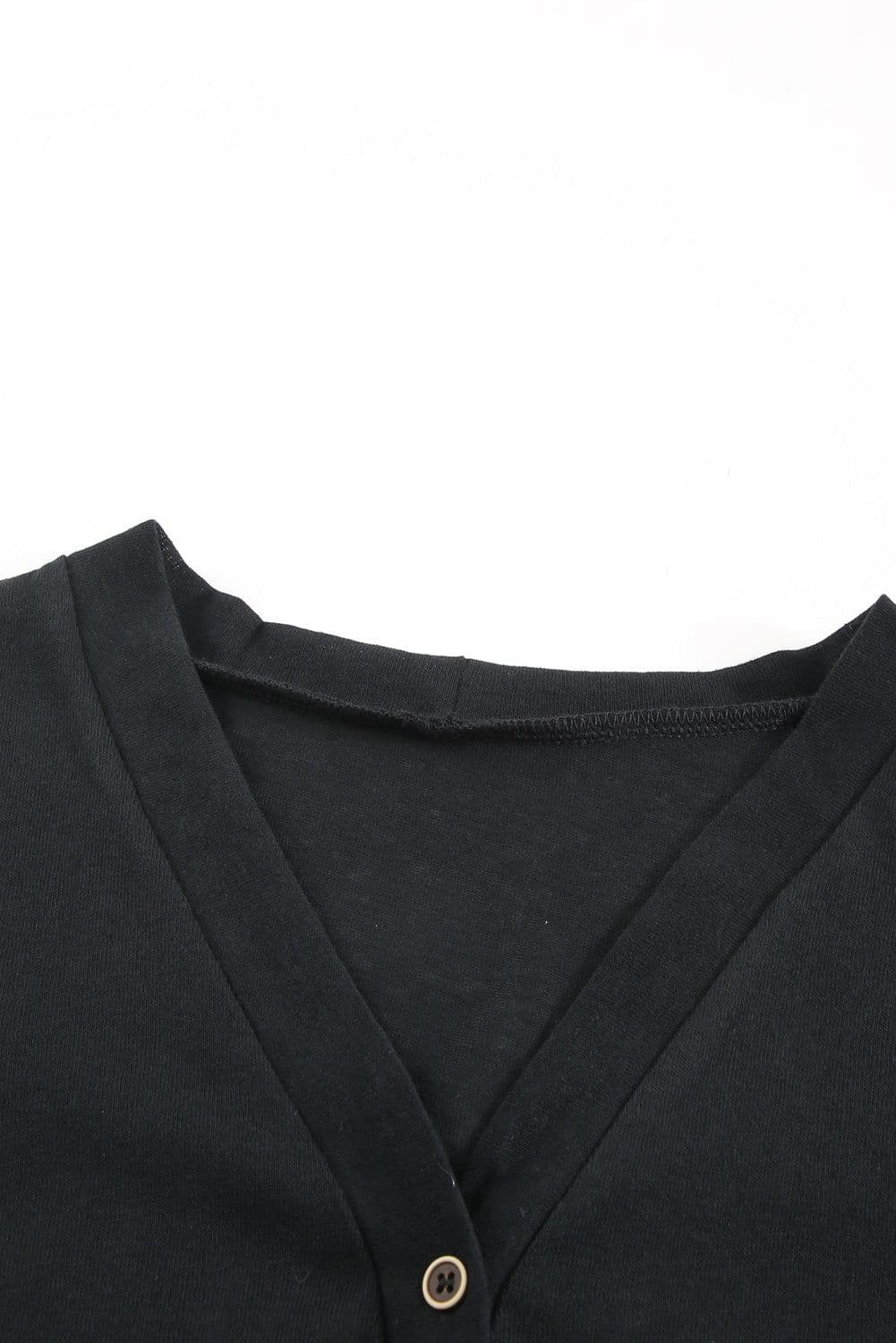 image-Black Solid Color Open-Front Buttons Cardigan