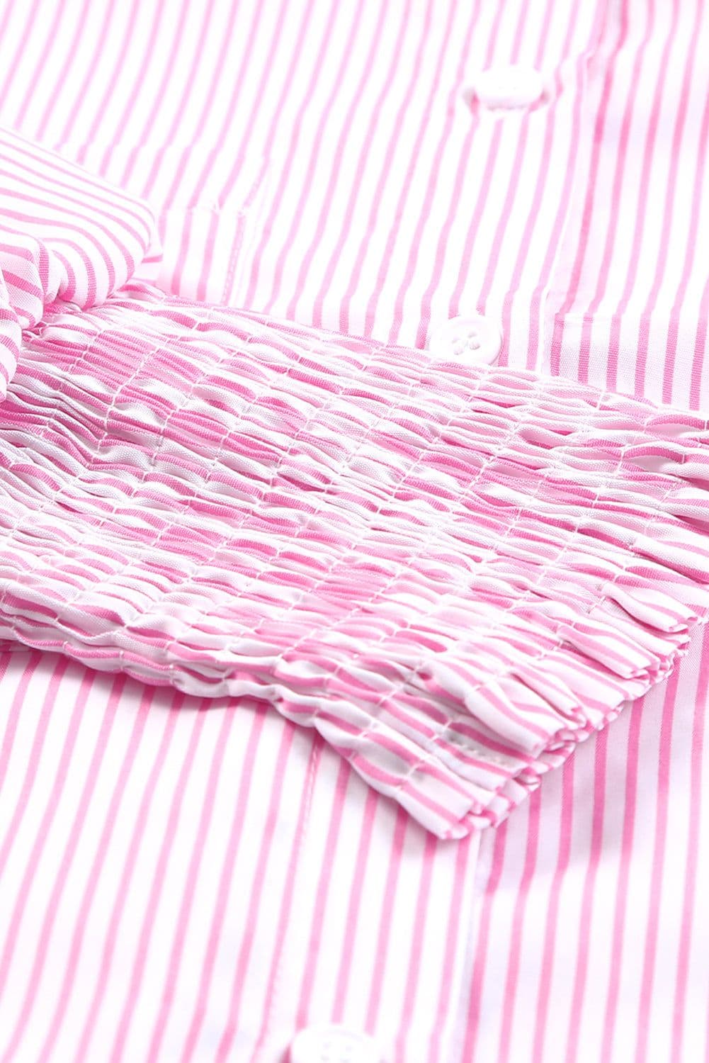 image-Sky Blue Smocked Cuffed Striped Boyfriend Shirt with Pocket