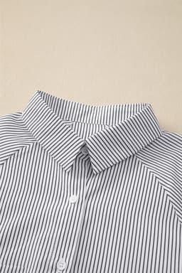 image-Sky Blue Smocked Cuffed Striped Boyfriend Shirt with Pocket