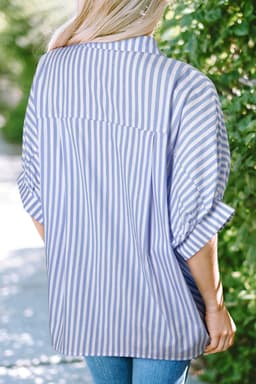 image-Sky Blue Stripe Dolman Sleeve Oversize Shirt