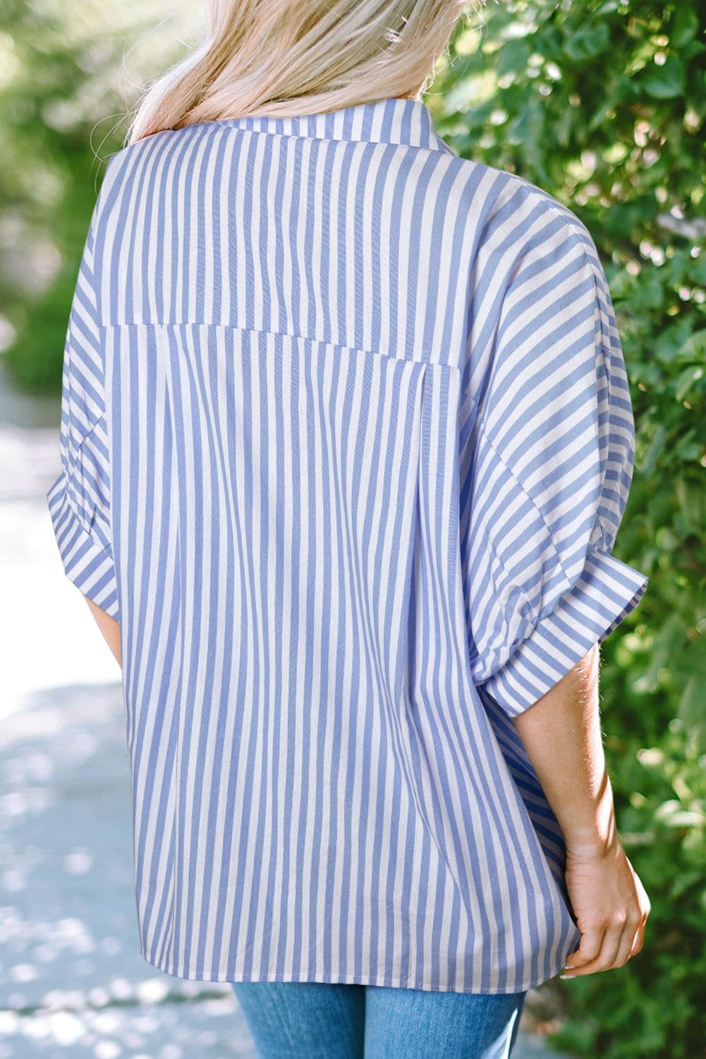 image-Sky Blue Stripe Dolman Sleeve Oversize Shirt