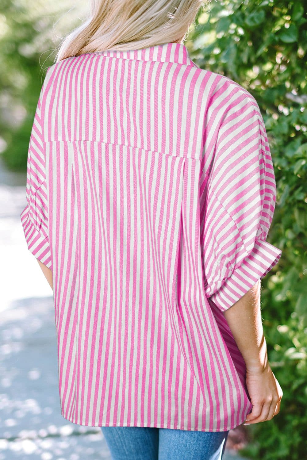 image-Sky Blue Stripe Dolman Sleeve Oversize Shirt