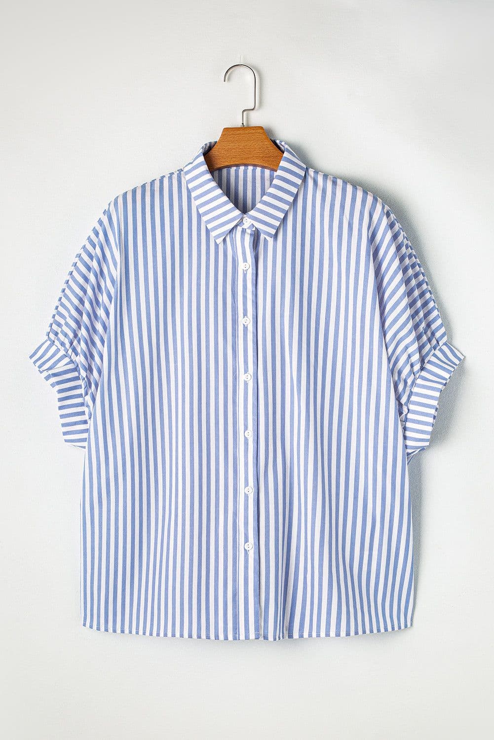 image-Sky Blue Stripe Dolman Sleeve Oversize Shirt