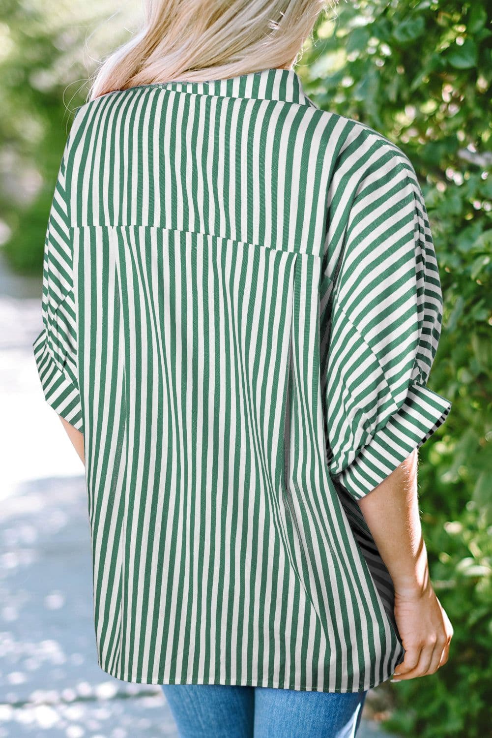 image-Sky Blue Stripe Dolman Sleeve Oversize Shirt