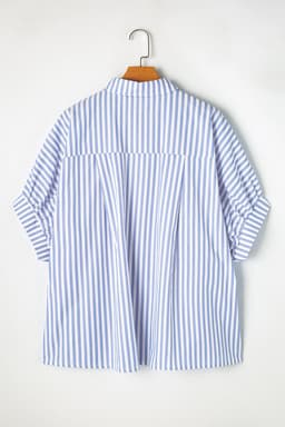 image-Sky Blue Stripe Dolman Sleeve Oversize Shirt