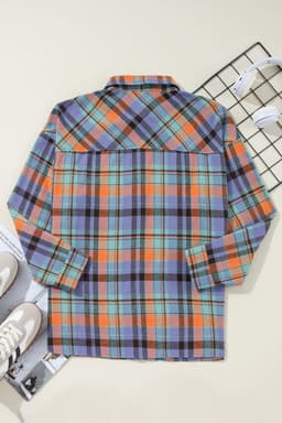 image-Orange Plaid Print Loose Vintage Shirt
