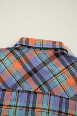 image-Orange Plaid Print Loose Vintage Shirt