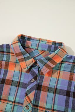 image-Orange Plaid Print Loose Vintage Shirt