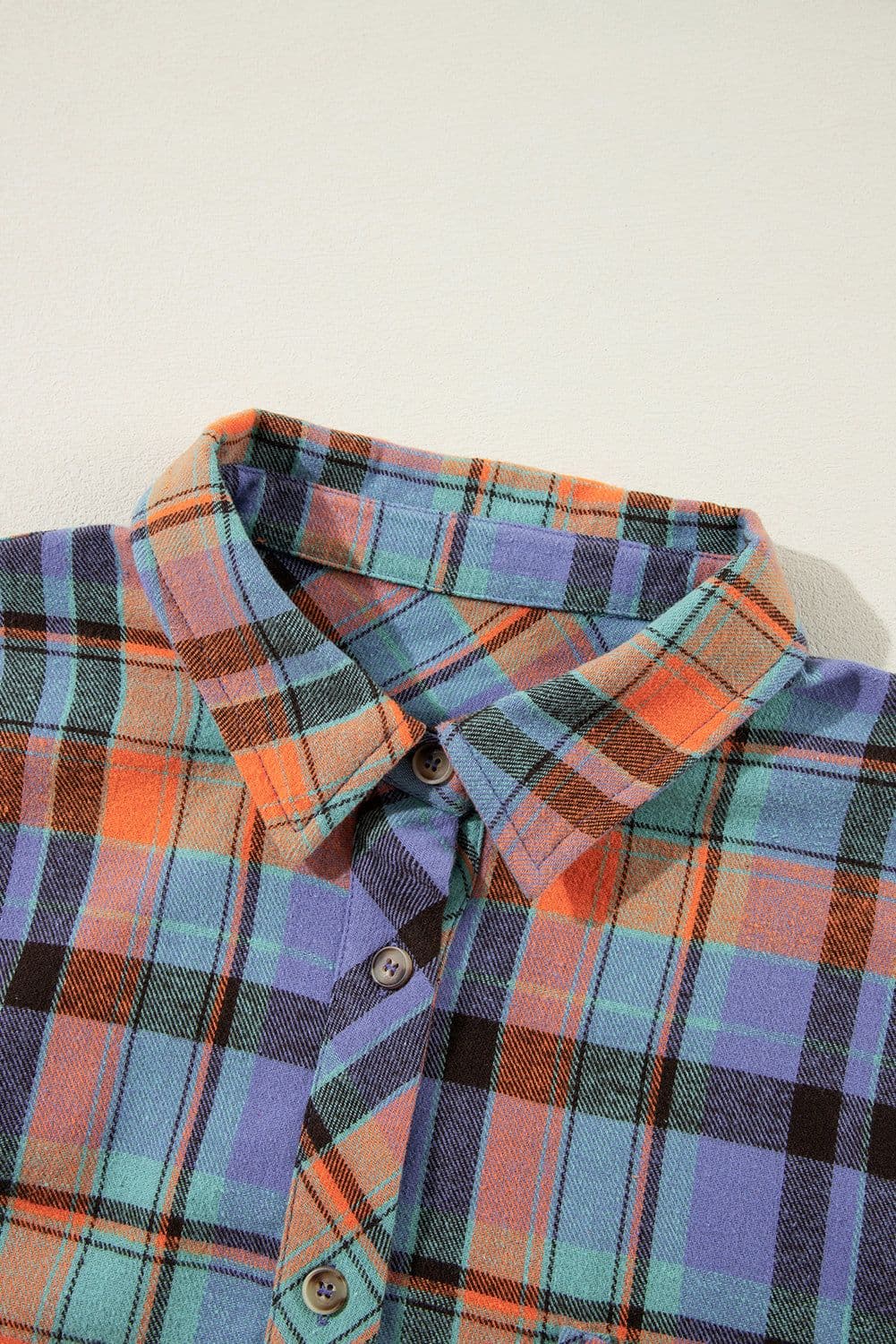 image-Orange Plaid Print Loose Vintage Shirt