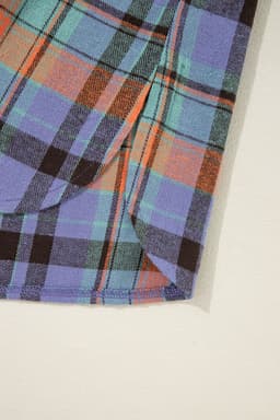 image-Orange Plaid Print Loose Vintage Shirt