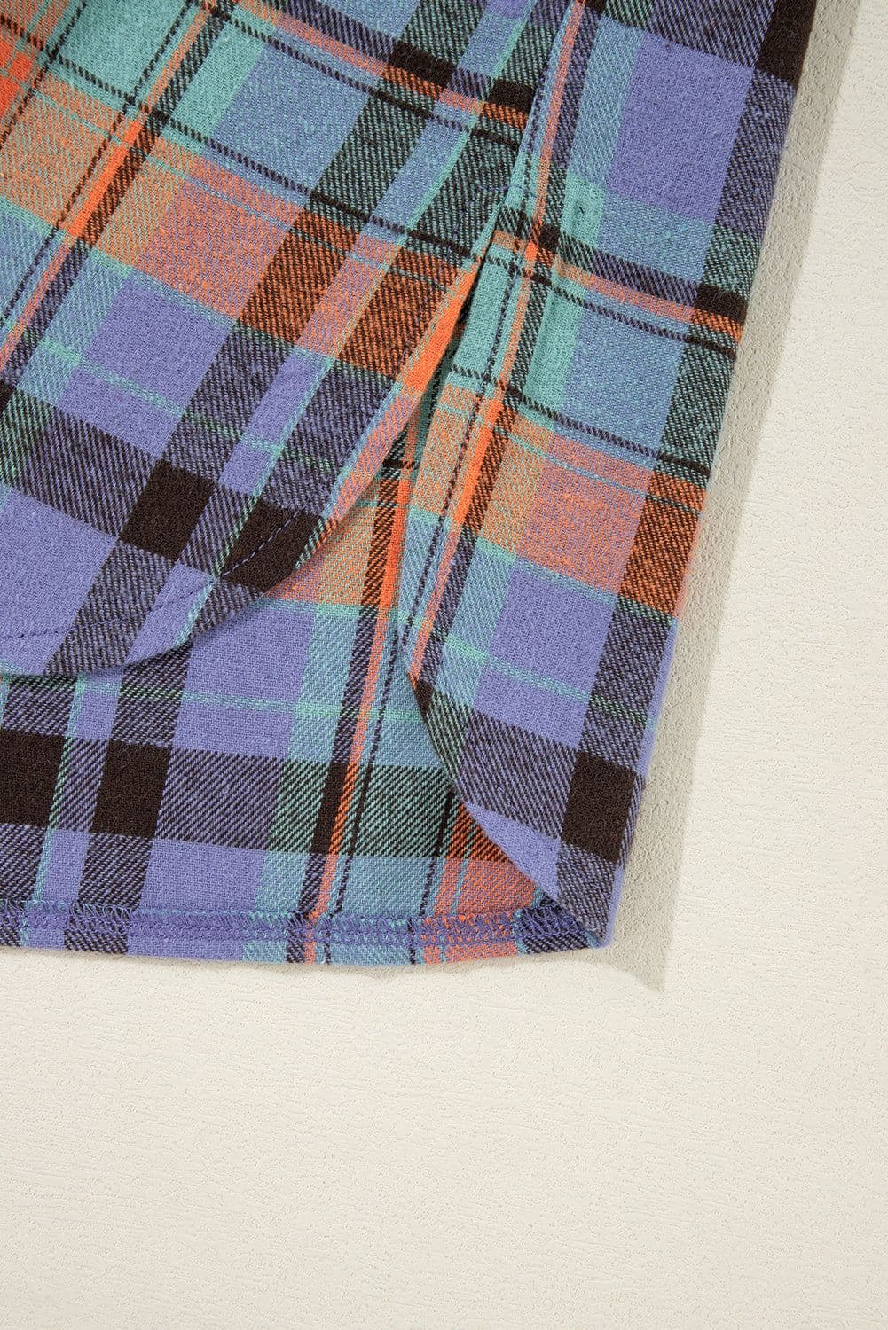 image-Orange Plaid Print Loose Vintage Shirt