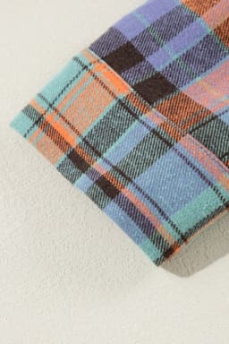image-Orange Plaid Print Loose Vintage Shirt