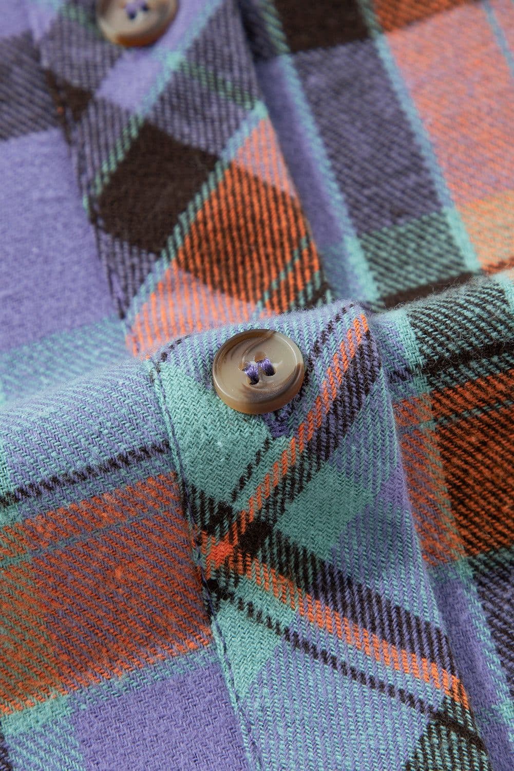 image-Orange Plaid Print Loose Vintage Shirt