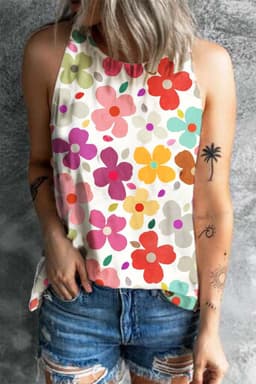 image-White Cute Floral Print Vest