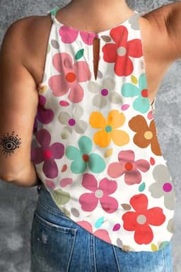 image-White Cute Floral Print Vest