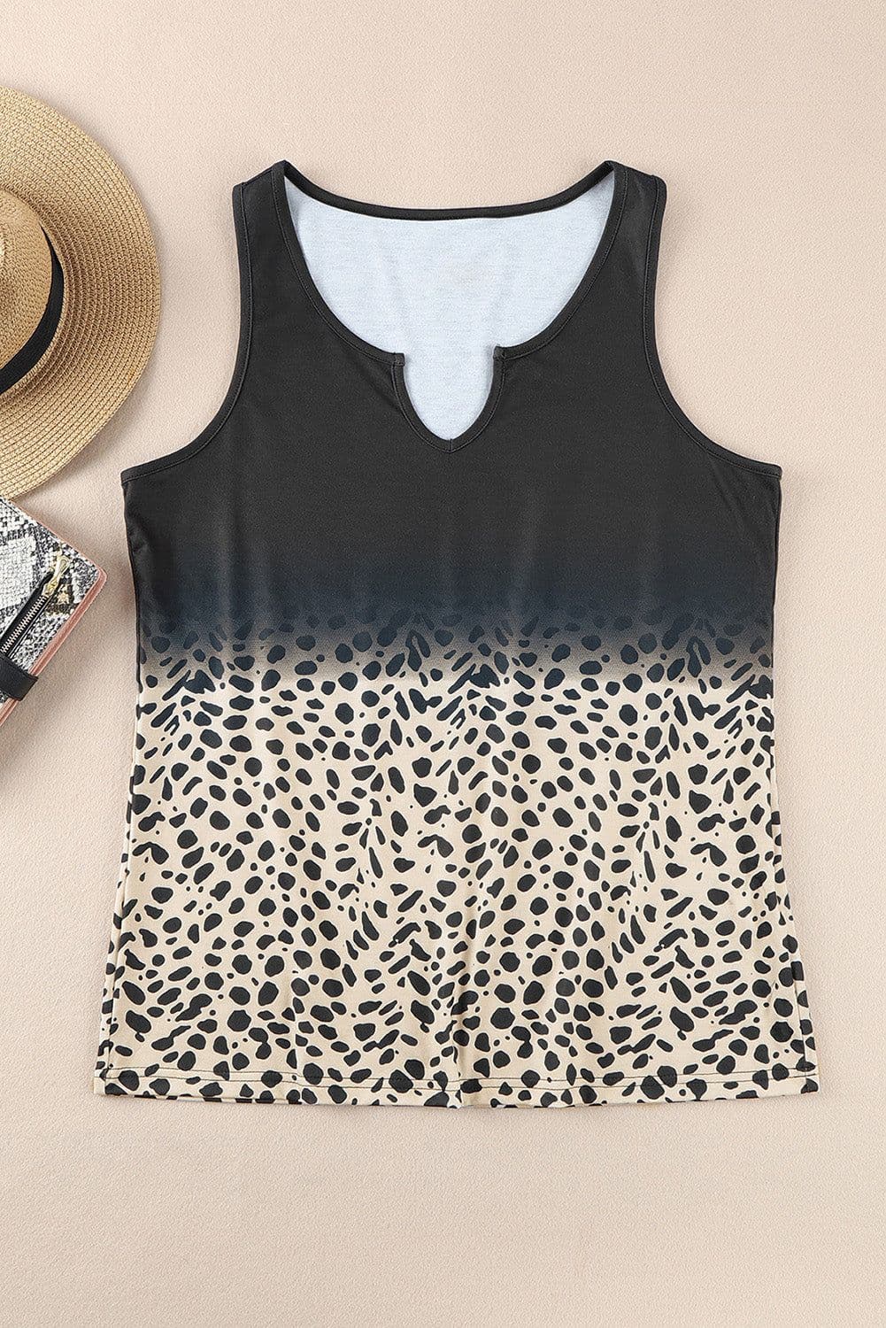 image-Black Gradient Leopard Split Neck Tank Top