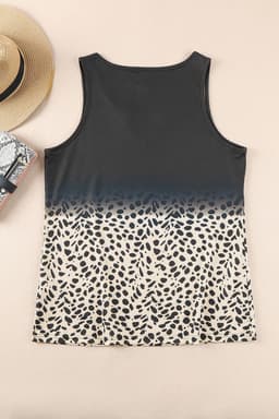 image-Black Gradient Leopard Split Neck Tank Top