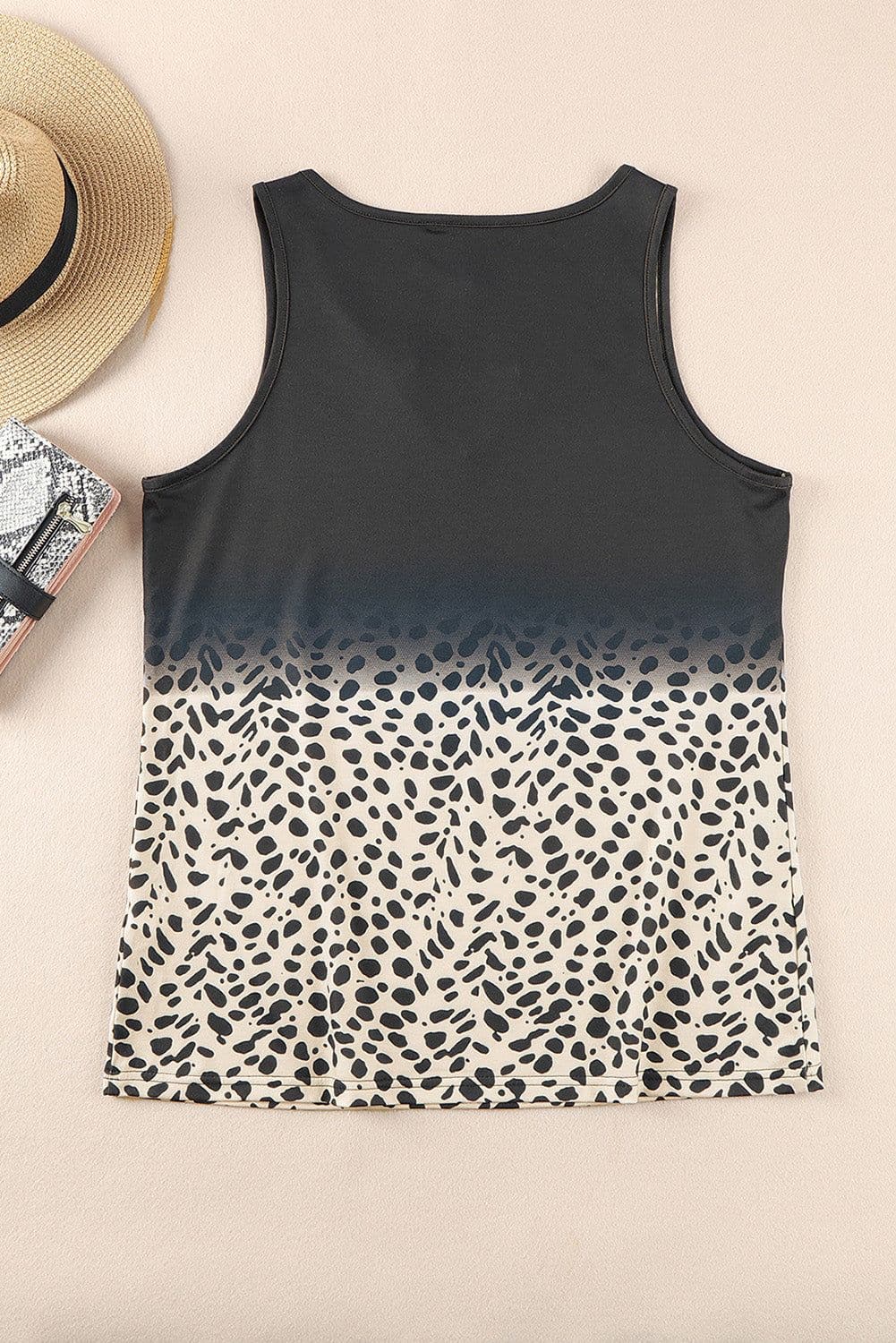 image-Black Gradient Leopard Split Neck Tank Top
