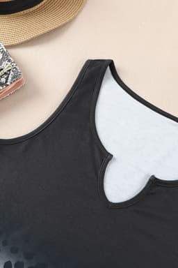 image-Black Gradient Leopard Split Neck Tank Top