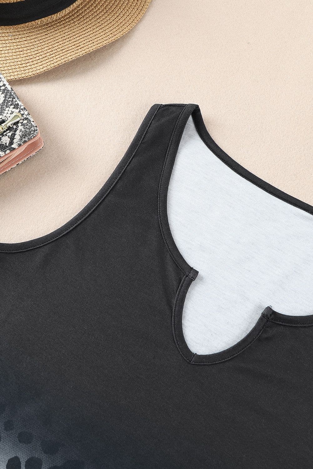 image-Black Gradient Leopard Split Neck Tank Top