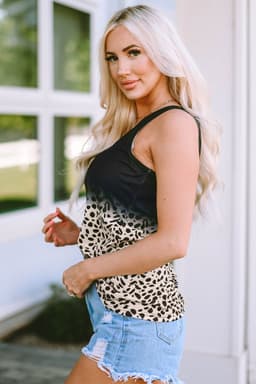 image-Black Gradient Leopard Split Neck Tank Top