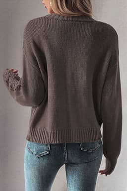 image-Dark Khaki Open Knit Drop Shoulder Sweater Cardigan