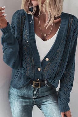image-Dark Khaki Open Knit Drop Shoulder Sweater Cardigan