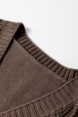 image-Dark Khaki Open Knit Drop Shoulder Sweater Cardigan