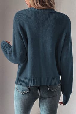 image-Dark Khaki Open Knit Drop Shoulder Sweater Cardigan