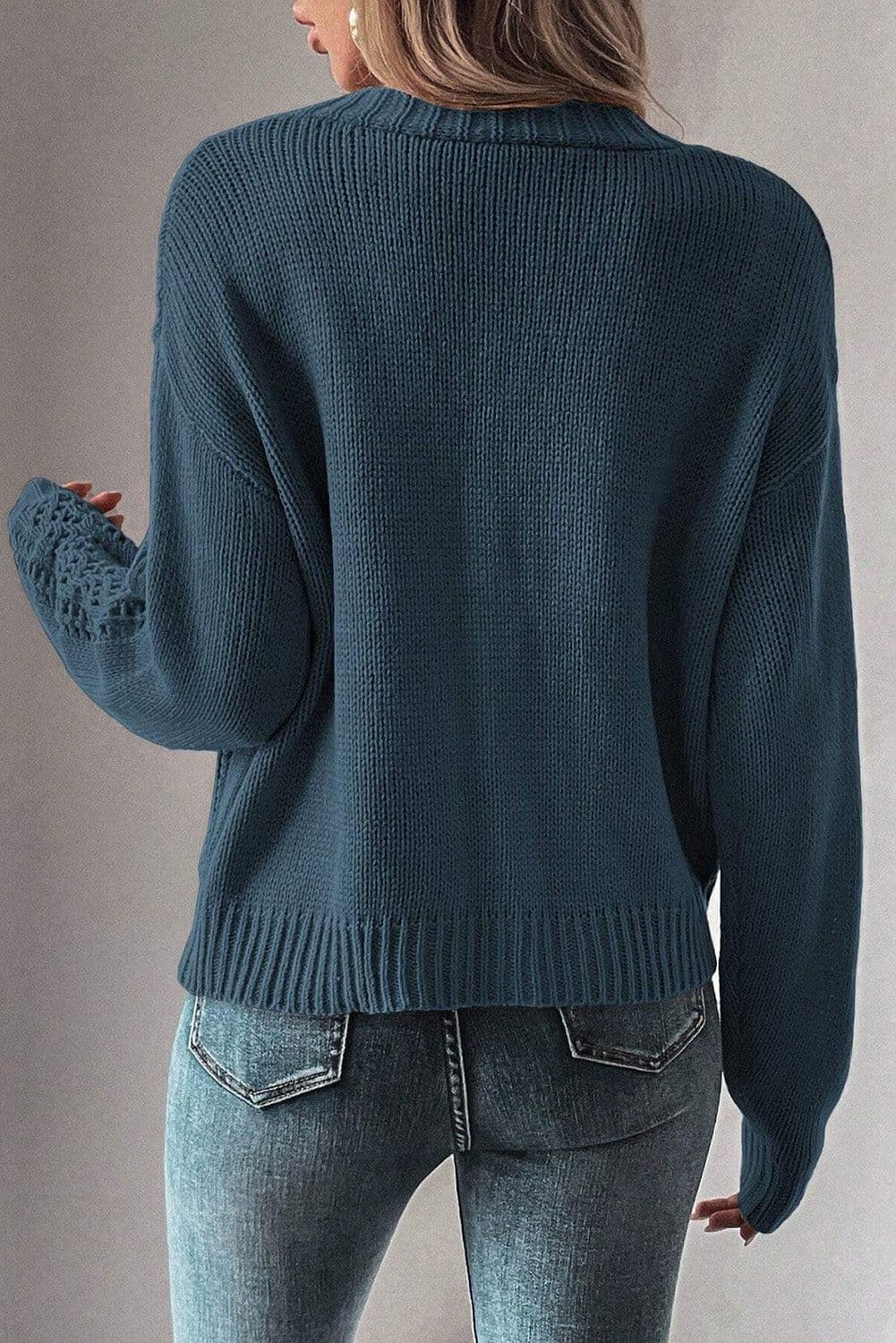 image-Dark Khaki Open Knit Drop Shoulder Sweater Cardigan