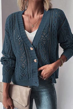 image-Dark Khaki Open Knit Drop Shoulder Sweater Cardigan