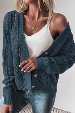 image-Dark Khaki Open Knit Drop Shoulder Sweater Cardigan