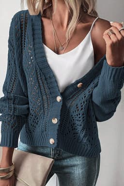 image-Dark Khaki Open Knit Drop Shoulder Sweater Cardigan