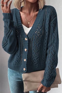 image-Dark Khaki Open Knit Drop Shoulder Sweater Cardigan