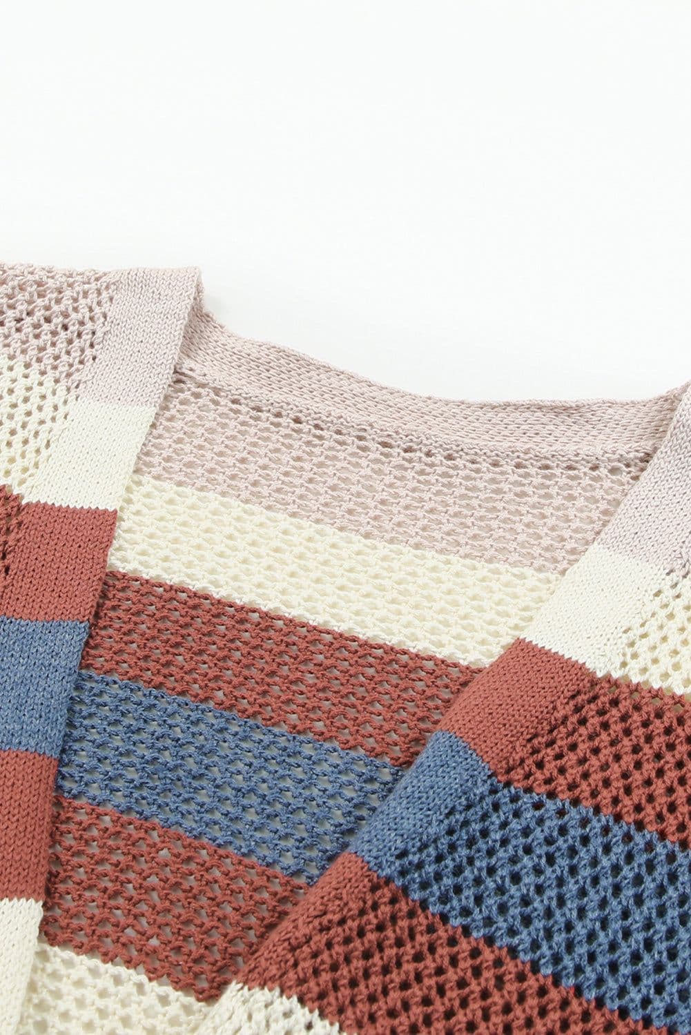 image-Multicolor Striped Color Block Hollowed Knit Cardigan