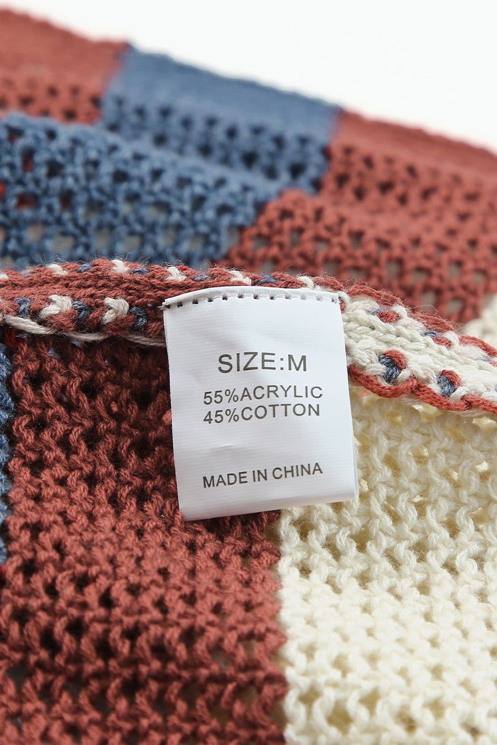 image-Multicolor Striped Color Block Hollowed Knit Cardigan