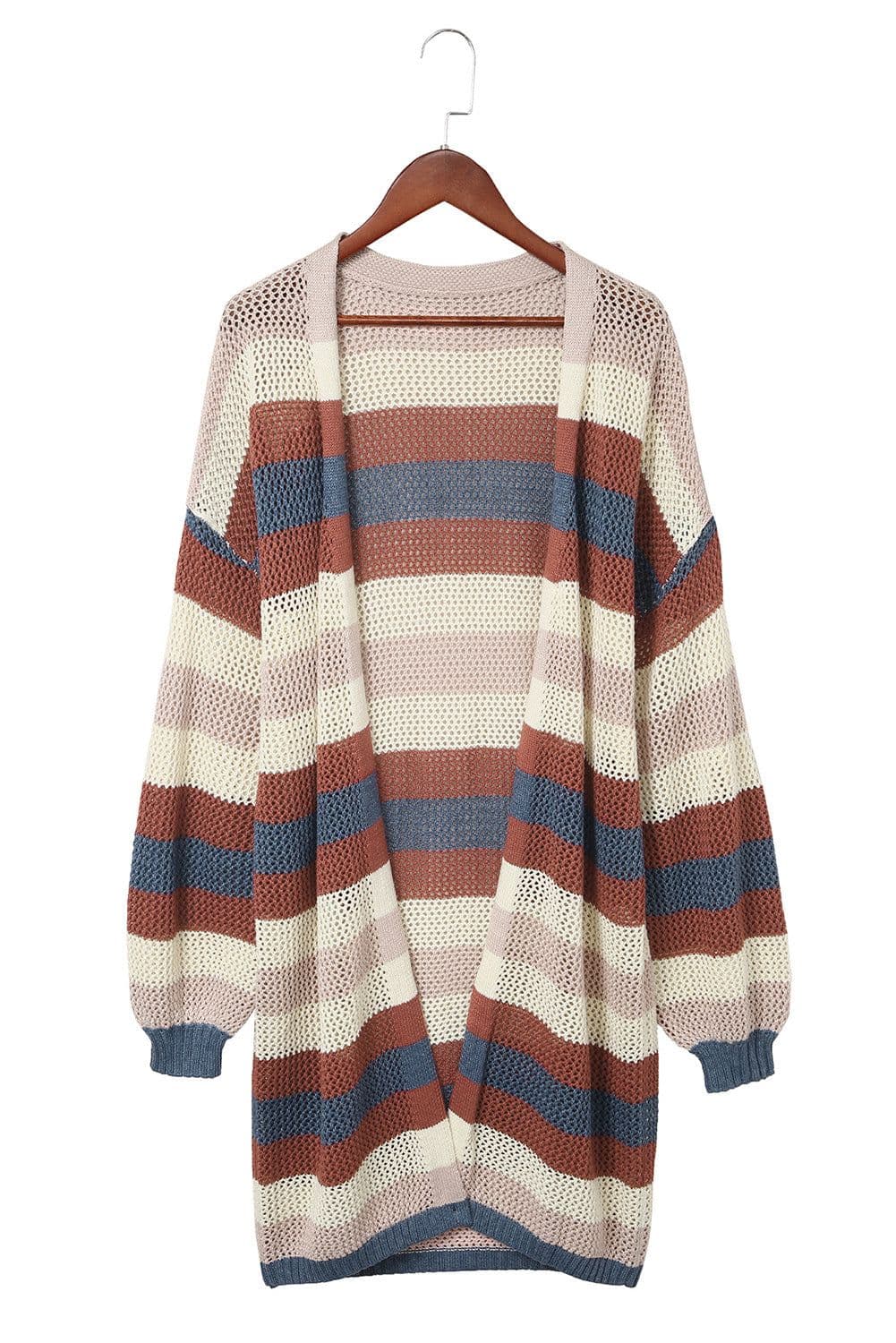 image-Multicolor Striped Color Block Hollowed Knit Cardigan