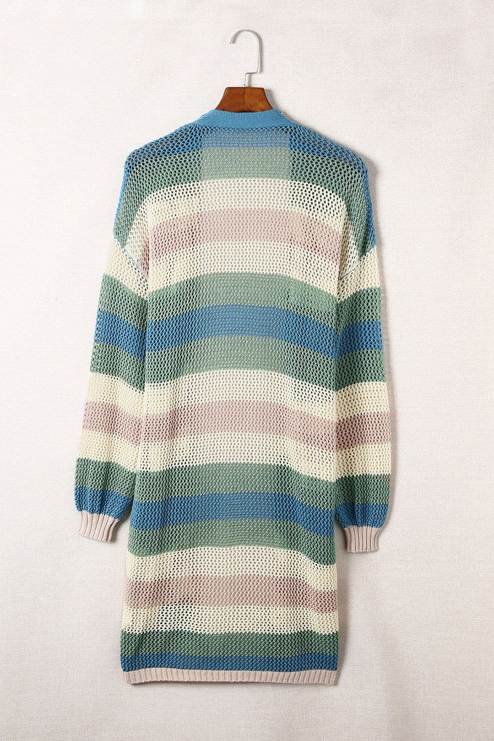 image-Multicolor Striped Color Block Hollowed Knit Cardigan