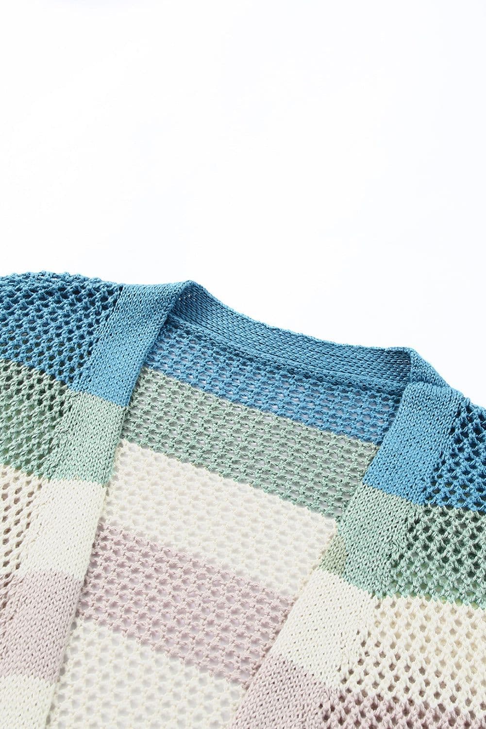image-Multicolor Striped Color Block Hollowed Knit Cardigan