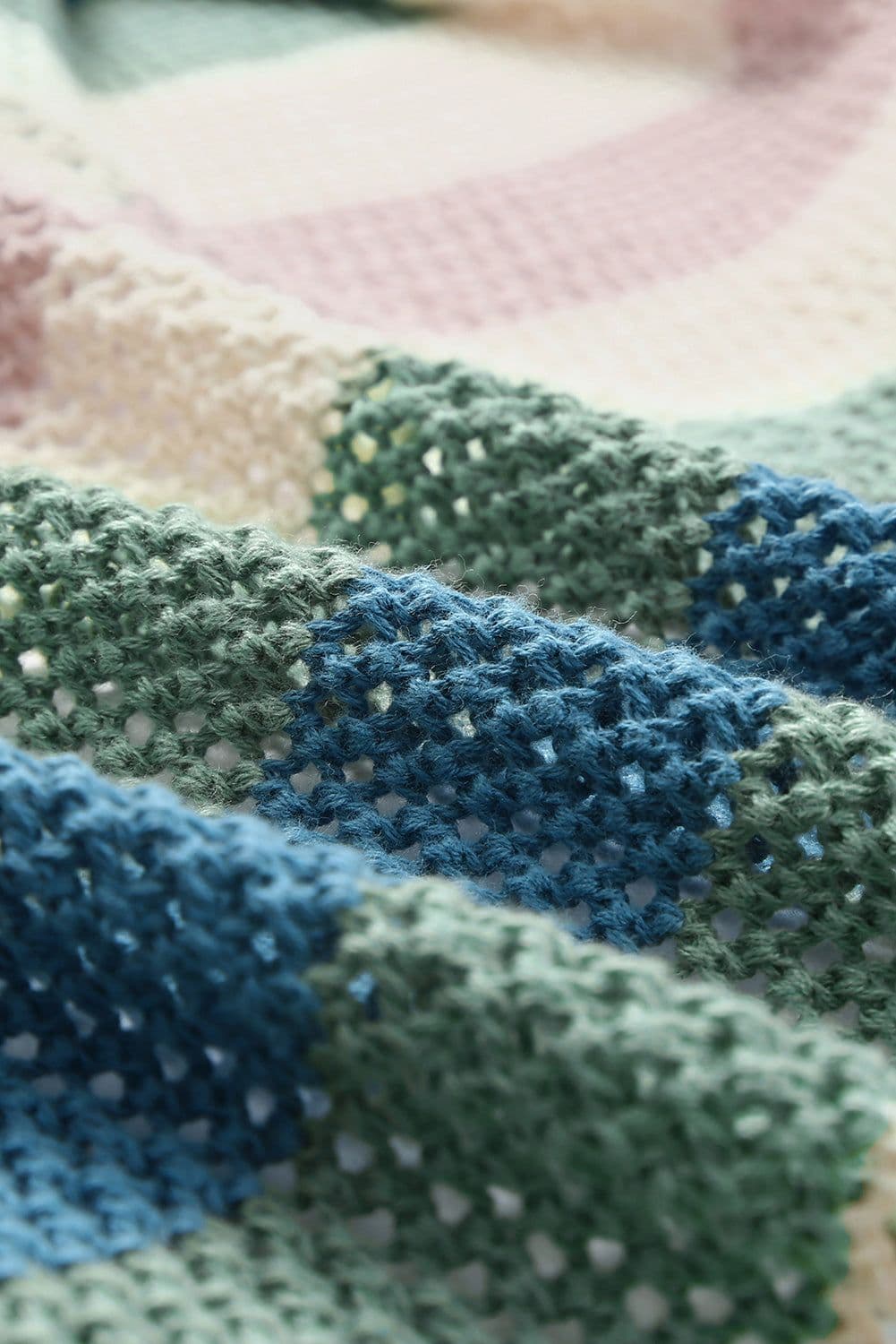 image-Multicolor Striped Color Block Hollowed Knit Cardigan