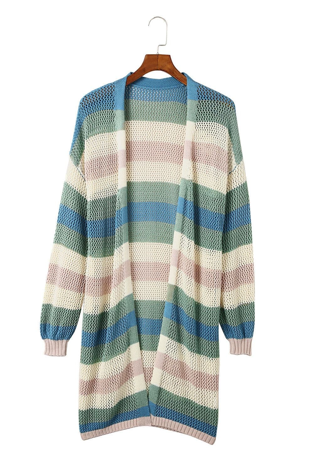 image-Multicolor Striped Color Block Hollowed Knit Cardigan