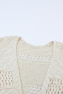 image-Apricot Casual Hollowed Knit Dolman Sleeve Cardigan