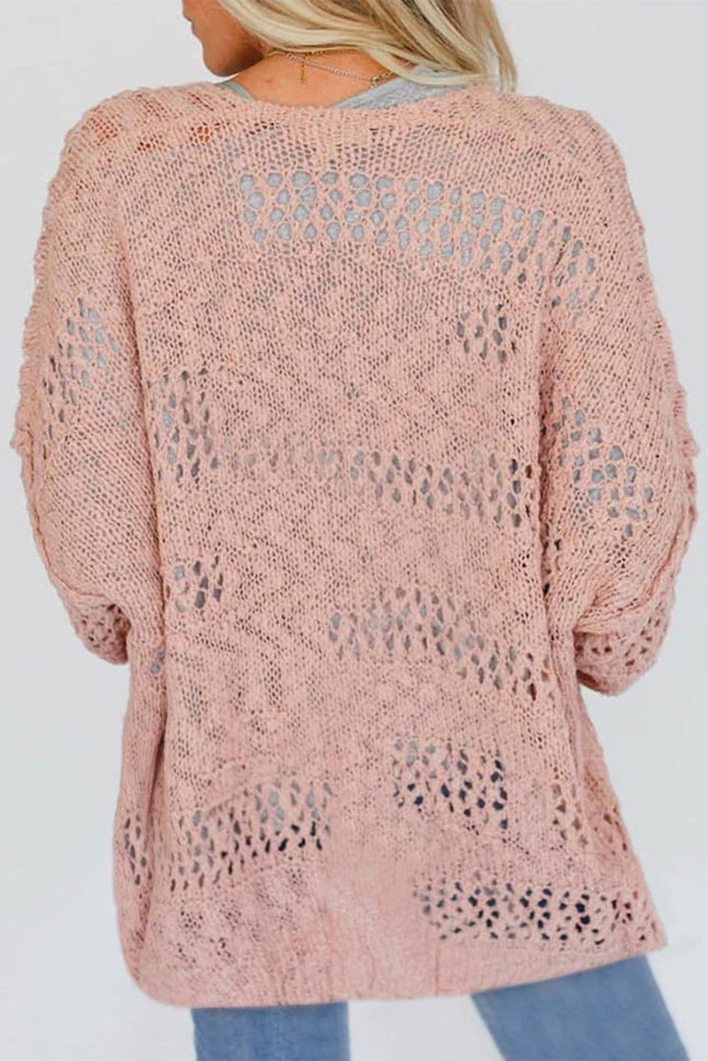 image-Apricot Casual Hollowed Knit Dolman Sleeve Cardigan