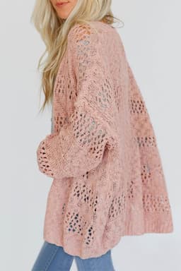 image-Apricot Casual Hollowed Knit Dolman Sleeve Cardigan