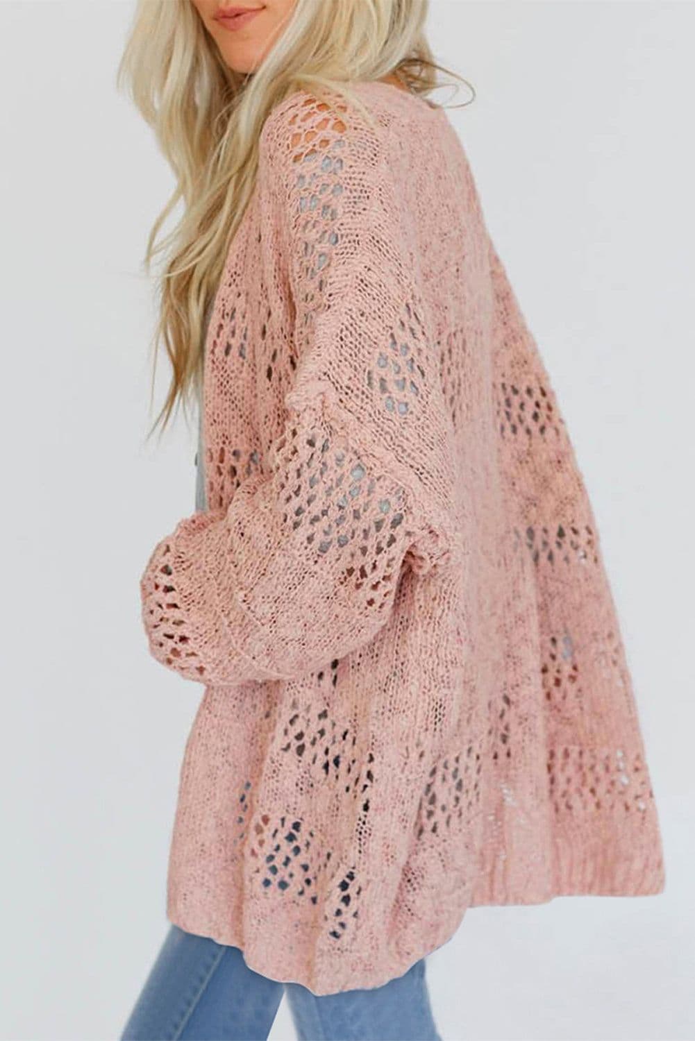 image-Apricot Casual Hollowed Knit Dolman Sleeve Cardigan