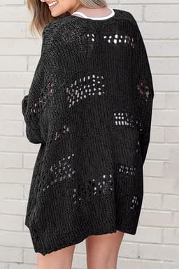 image-Apricot Casual Hollowed Knit Dolman Sleeve Cardigan